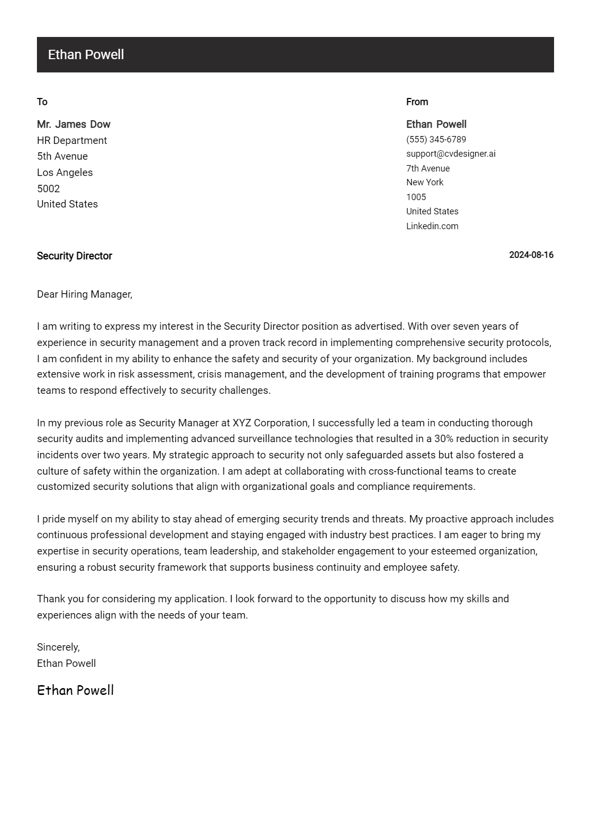 Security Director Cover Letter Examples for 2026 (Downloadable) Preview