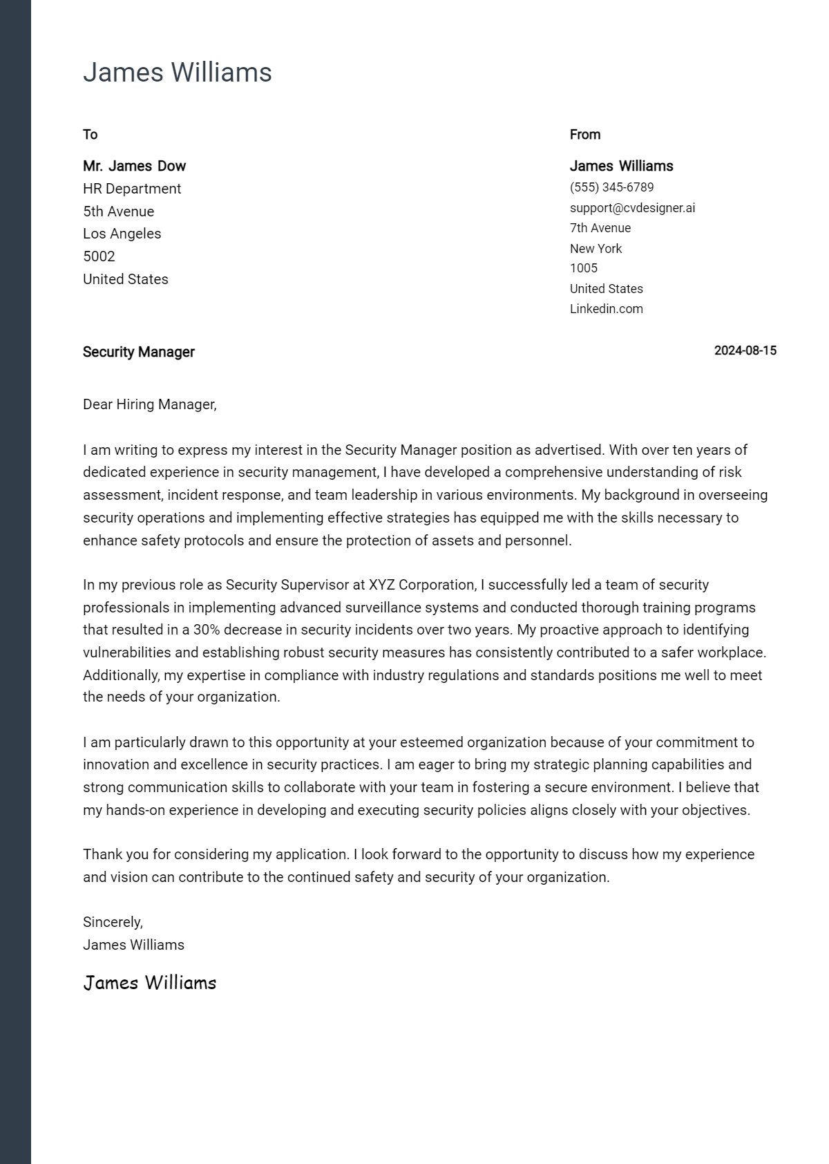 Security Manager Cover Letter Example for 2026: Proven Tips Preview
