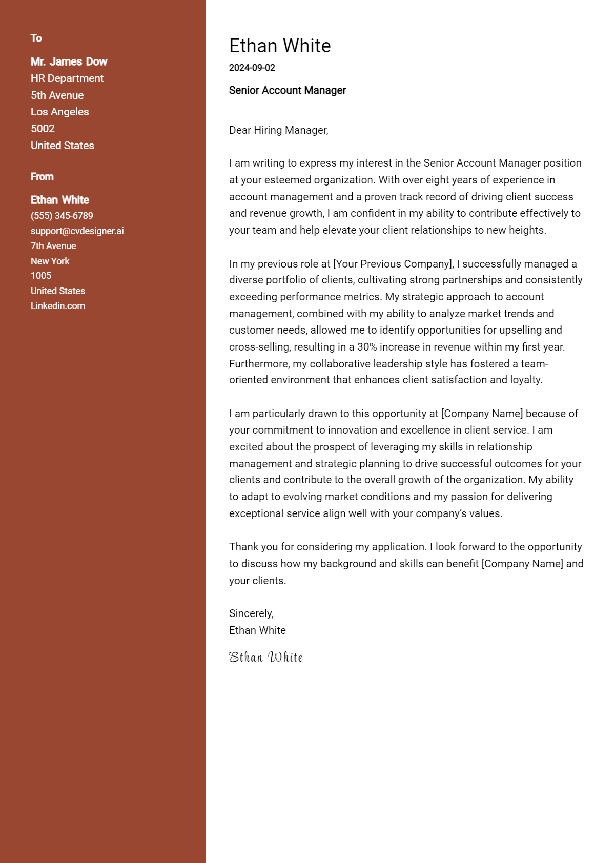 Senior Account Manager Cover Letter Example for 2026 (Download Templates) Preview