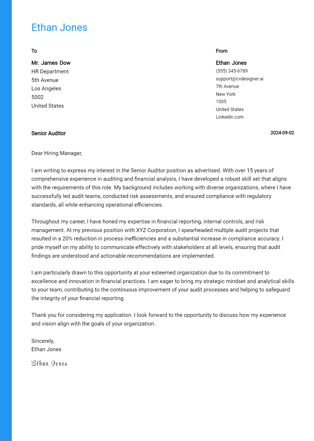 12 Senior Auditor Cover Letter Samples & Examples 2026 Preview