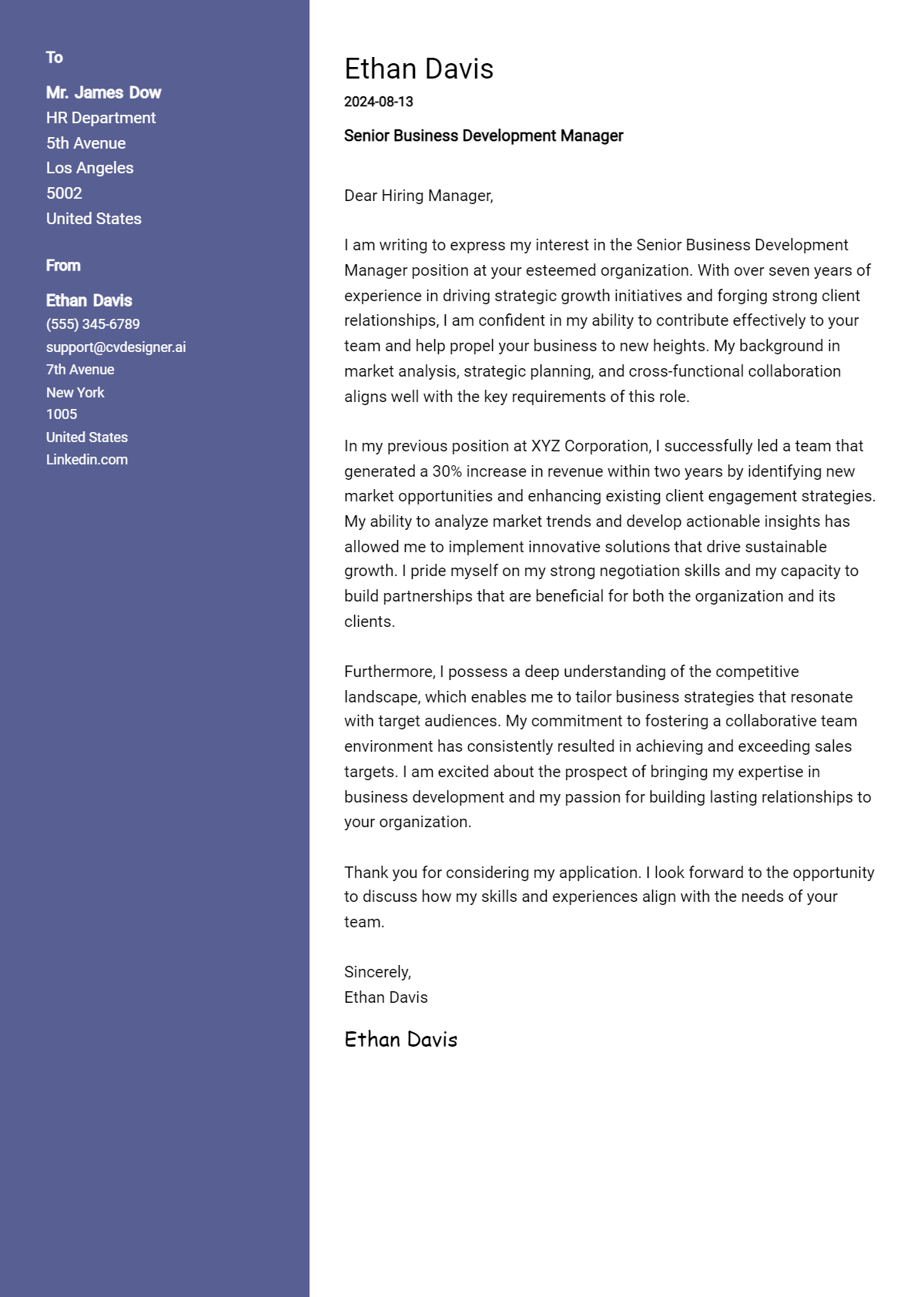 9 Senior Business Development Manager Cover Letter Examples & Samples for 2026 Preview