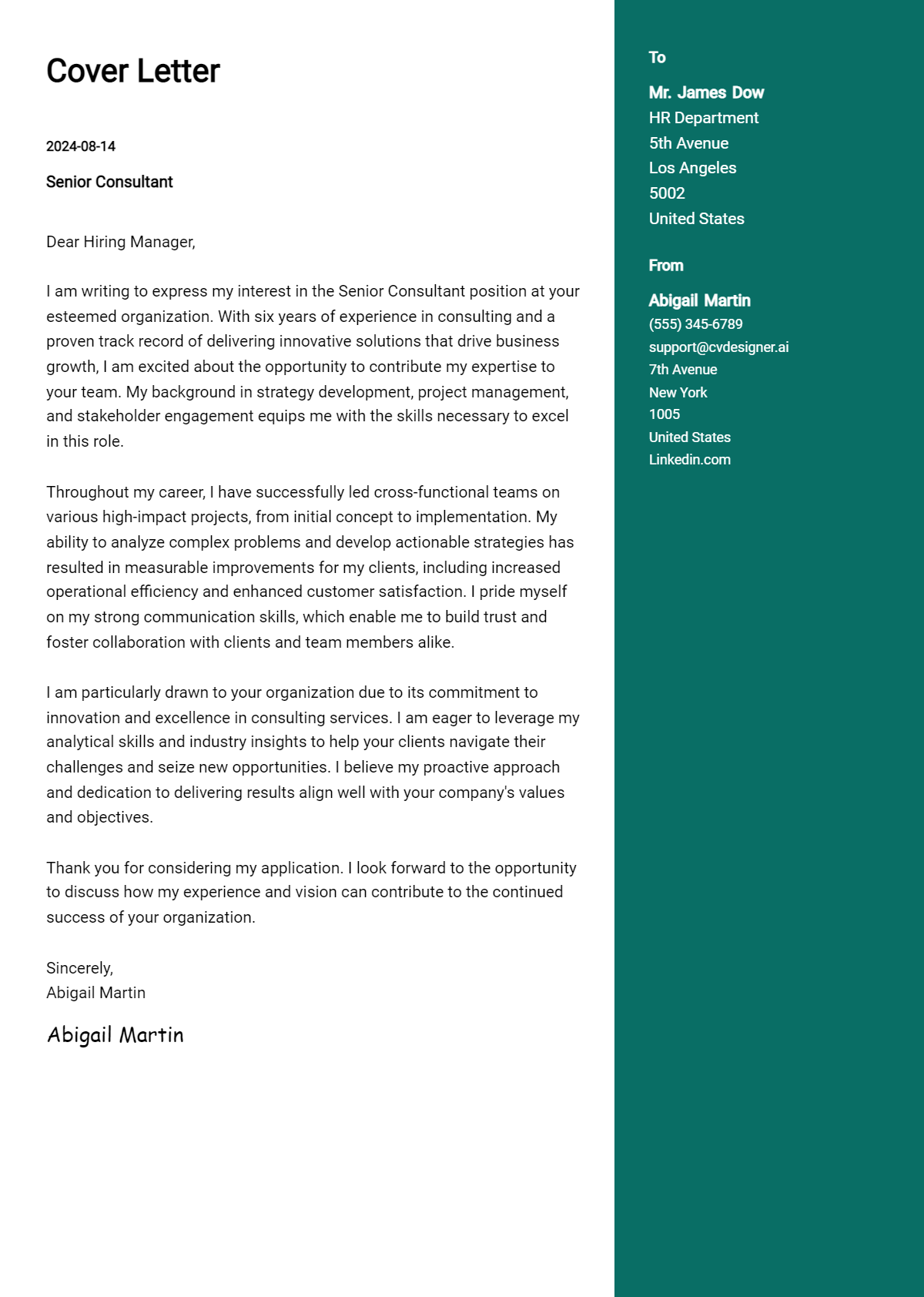12 Senior Consultant Cover Letter Examples and Templates for 2026 Preview
