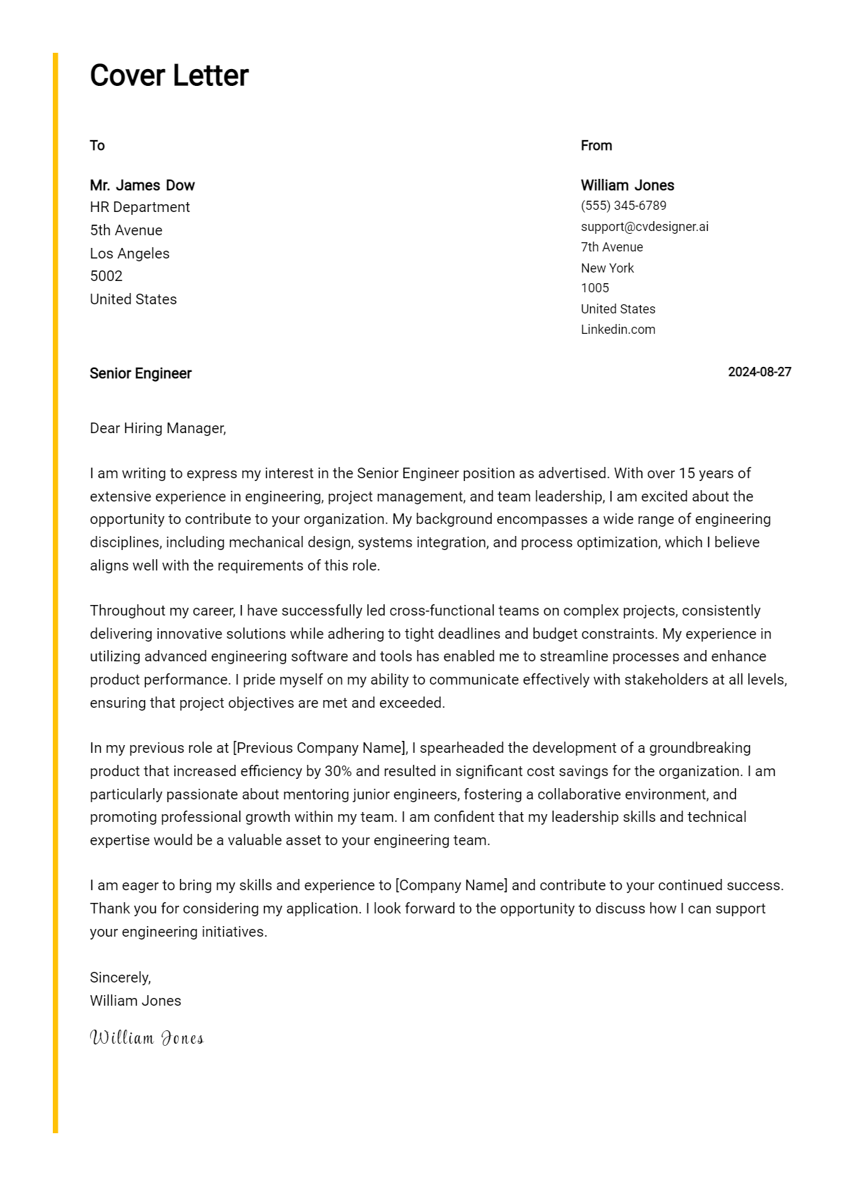 14 Senior Engineer Cover Letter Examples and Templates for 2026 Preview