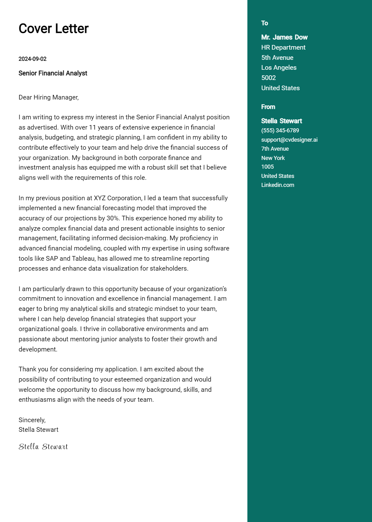 21 Senior Financial Analyst Cover Letter Example for 2026: Proven Tips Preview