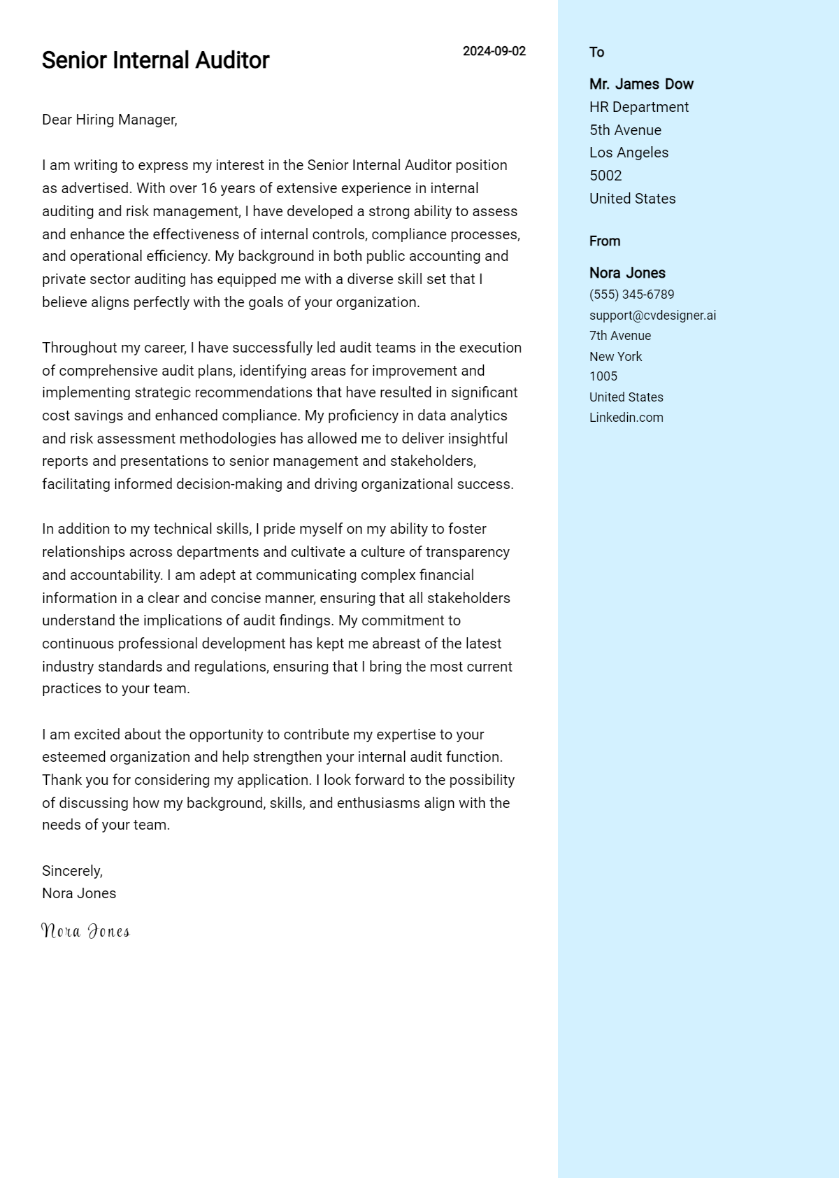 Senior Internal Auditor Cover Letter Example for 2026: Proven Tips Preview