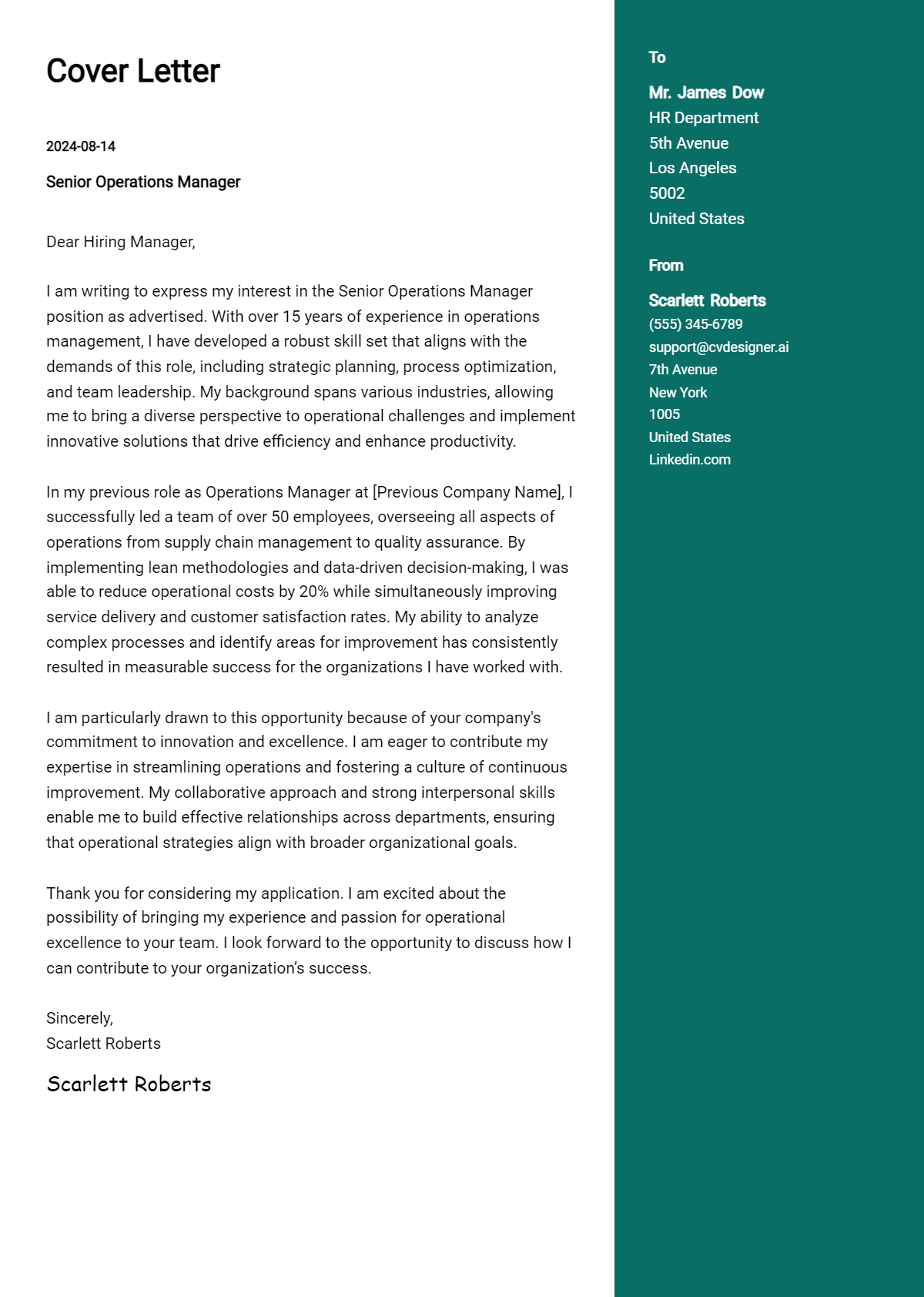 17 Senior Operations Manager Cover Letter Examples for 2026 (Writing Guide) Preview