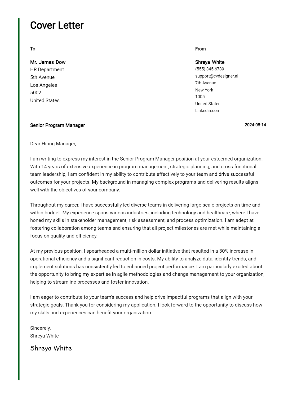 Senior Program Manager Cover Letter Examples with Writing Tips for 2026 Preview