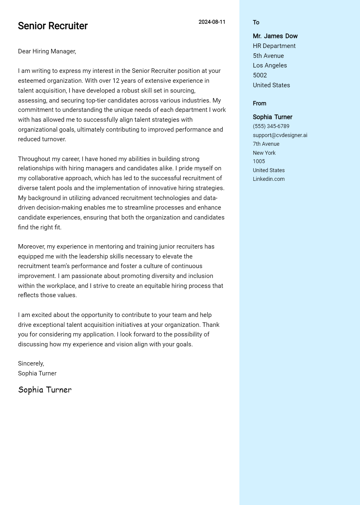 9 Senior Recruiter Cover Letter Examples and Templates for 2026 Preview
