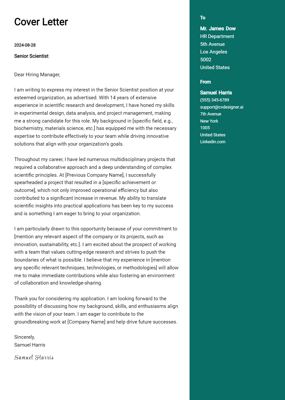Senior Scientist Cover Letter Example for 2026 (Complete Writing Guide) Preview