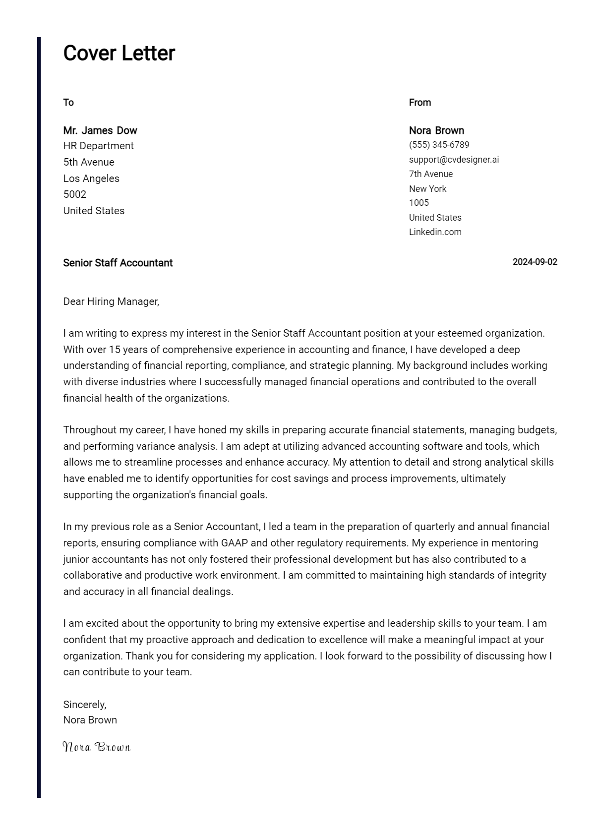 24 Senior Staff Accountant Cover Letter Example for 2026 (Download Templates) Preview