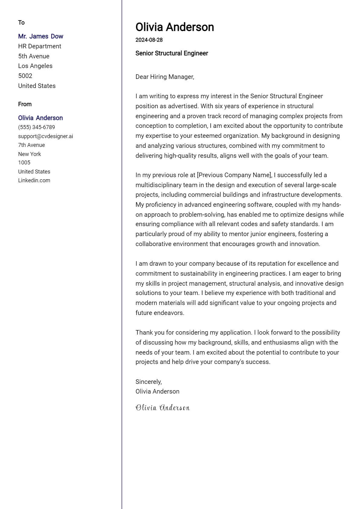Senior Structural Engineer Cover Letter Examples and Templates for 2026 Preview