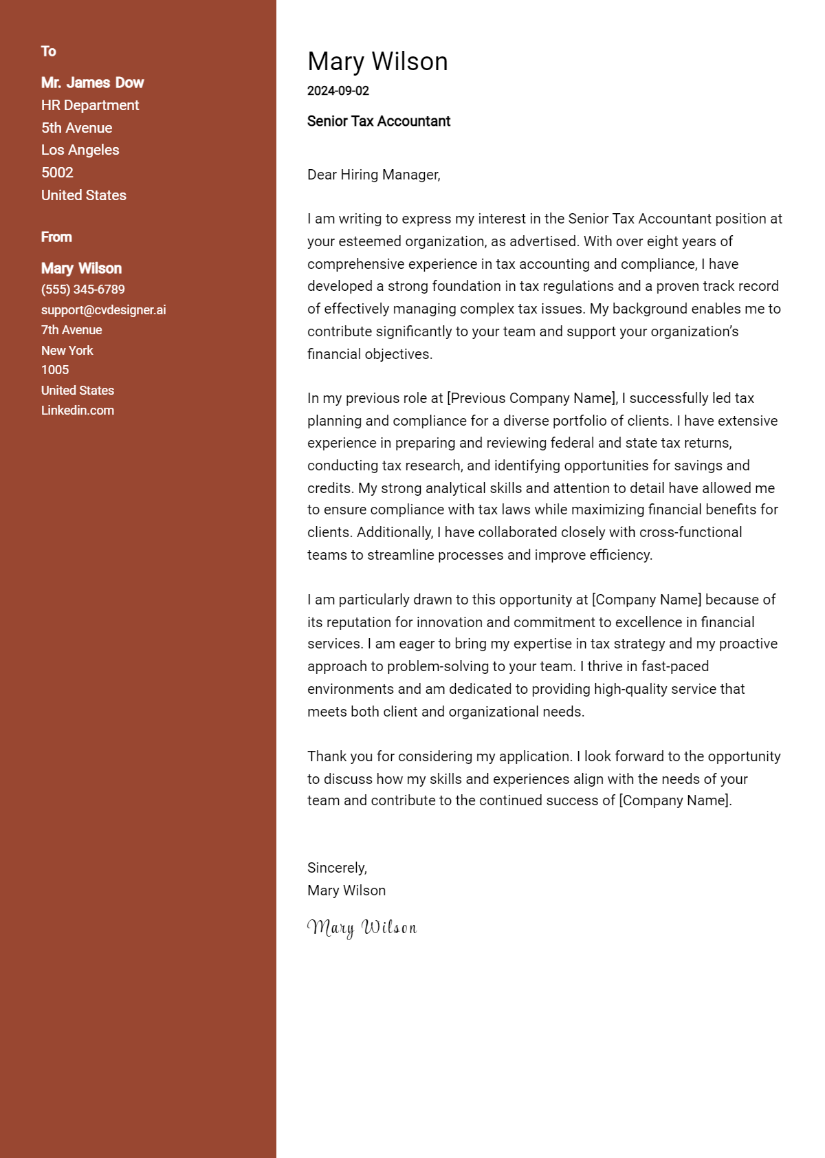 25 Senior Tax Accountant Cover Letter Examples for 2026: Free Templates Preview