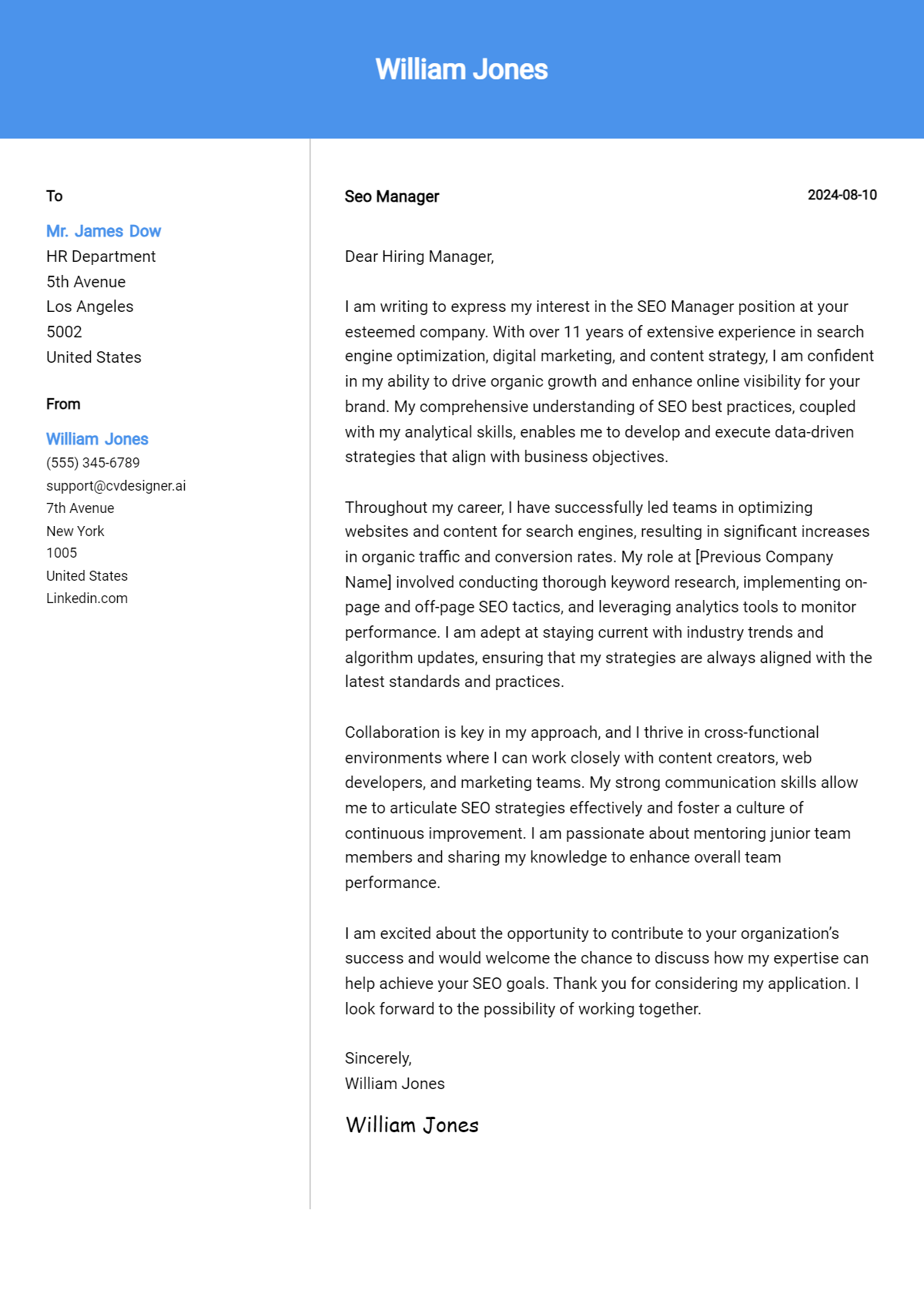 SEO Manager Cover Letter Example for 2026 (Free Templates) Preview