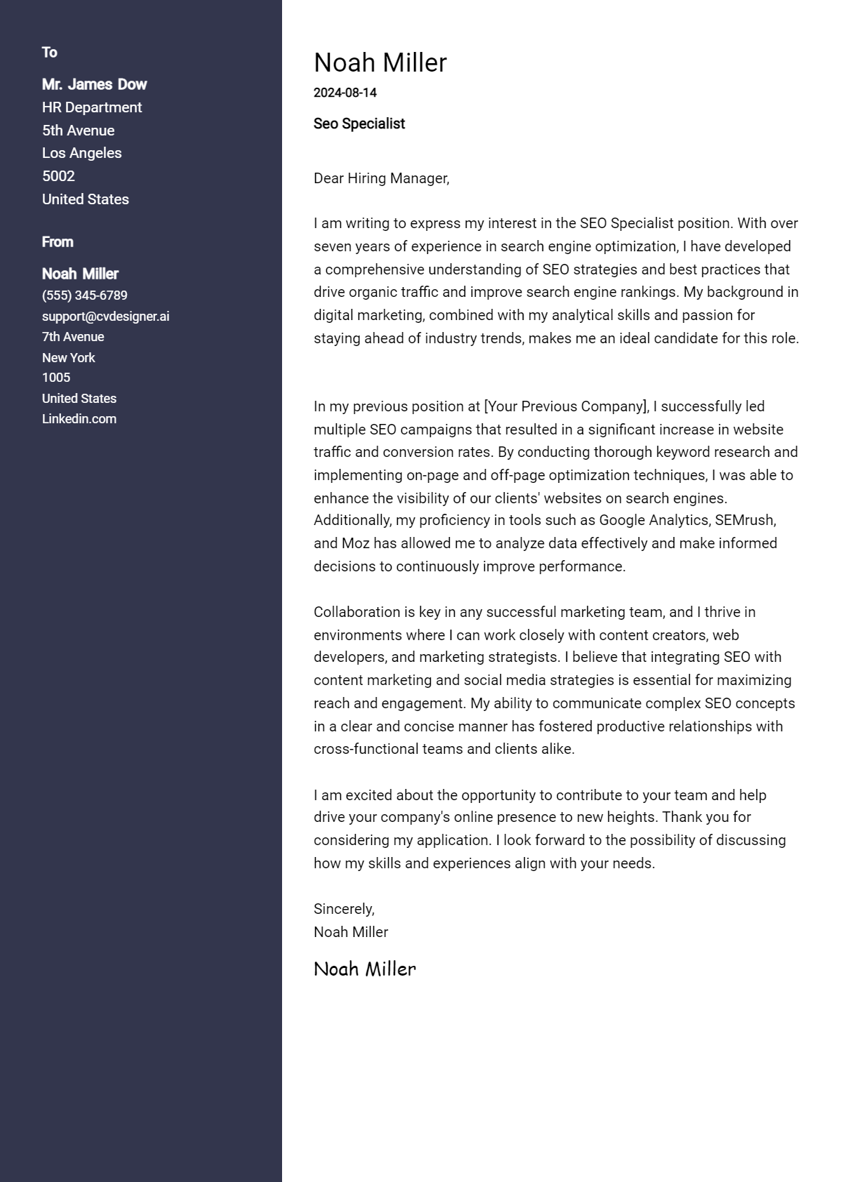 SEO Specialist Cover Letter Example for 2026 (Free Templates) Preview