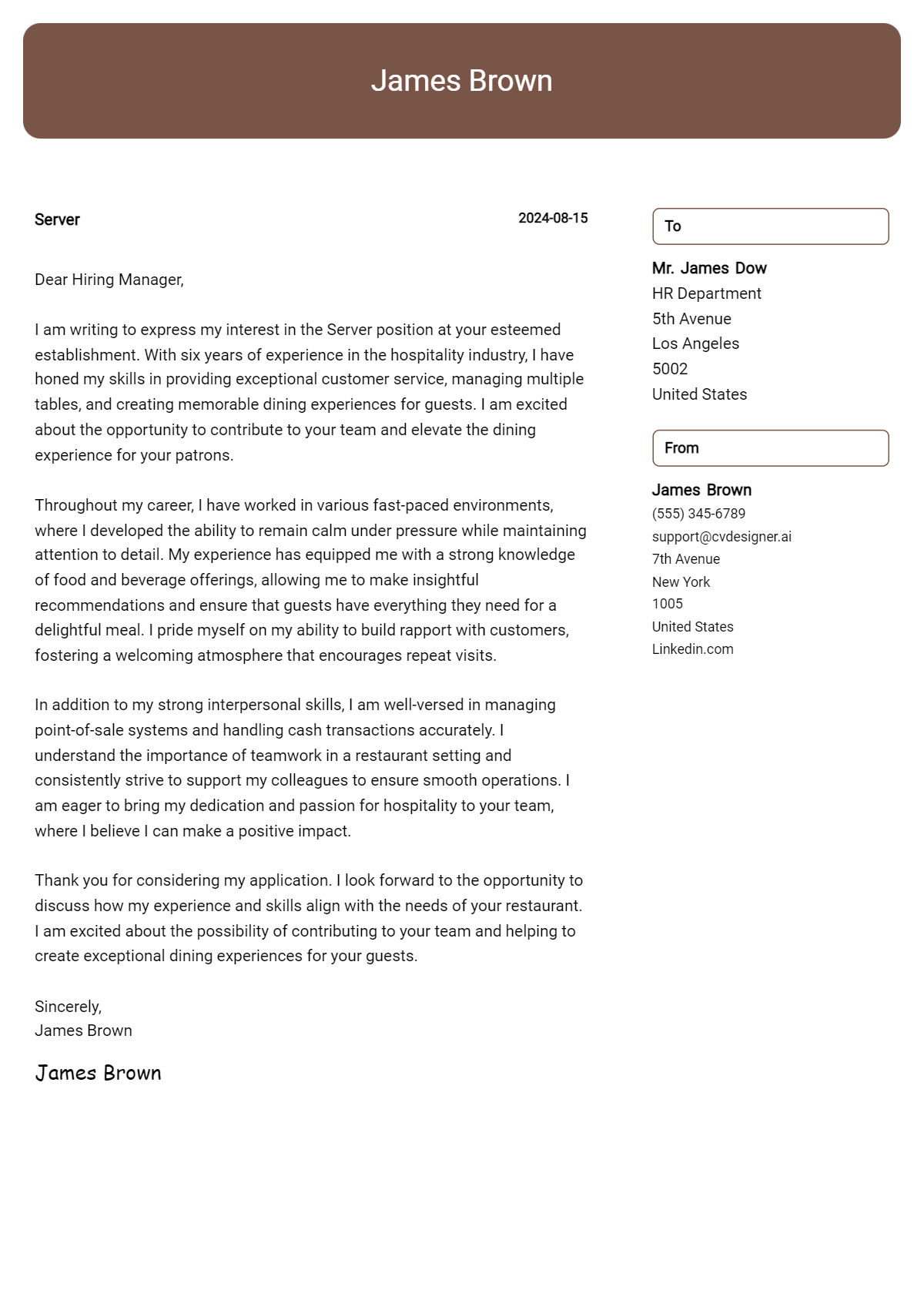 Server Cover Letter Samples & Examples 2026 Preview