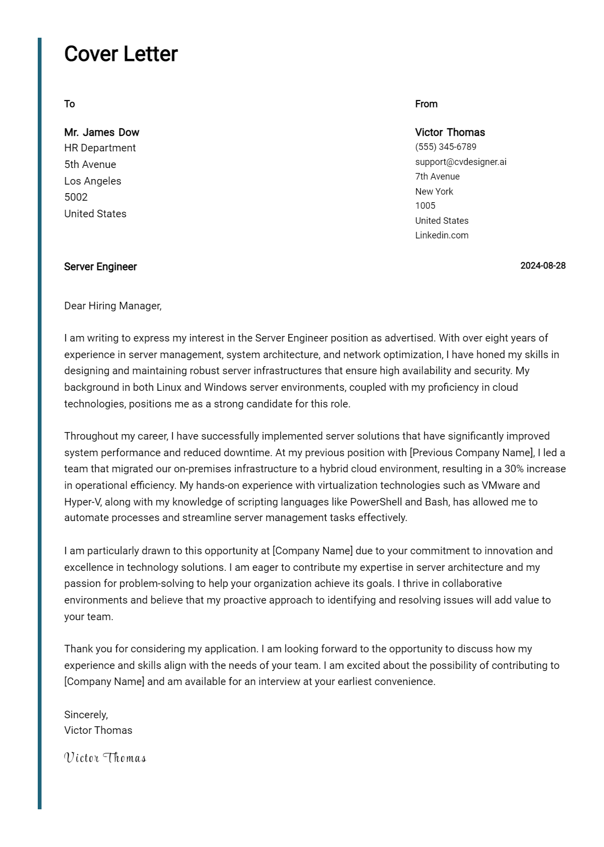 Server Engineer Cover Letter Example for 2026: Ultimate Guide Preview