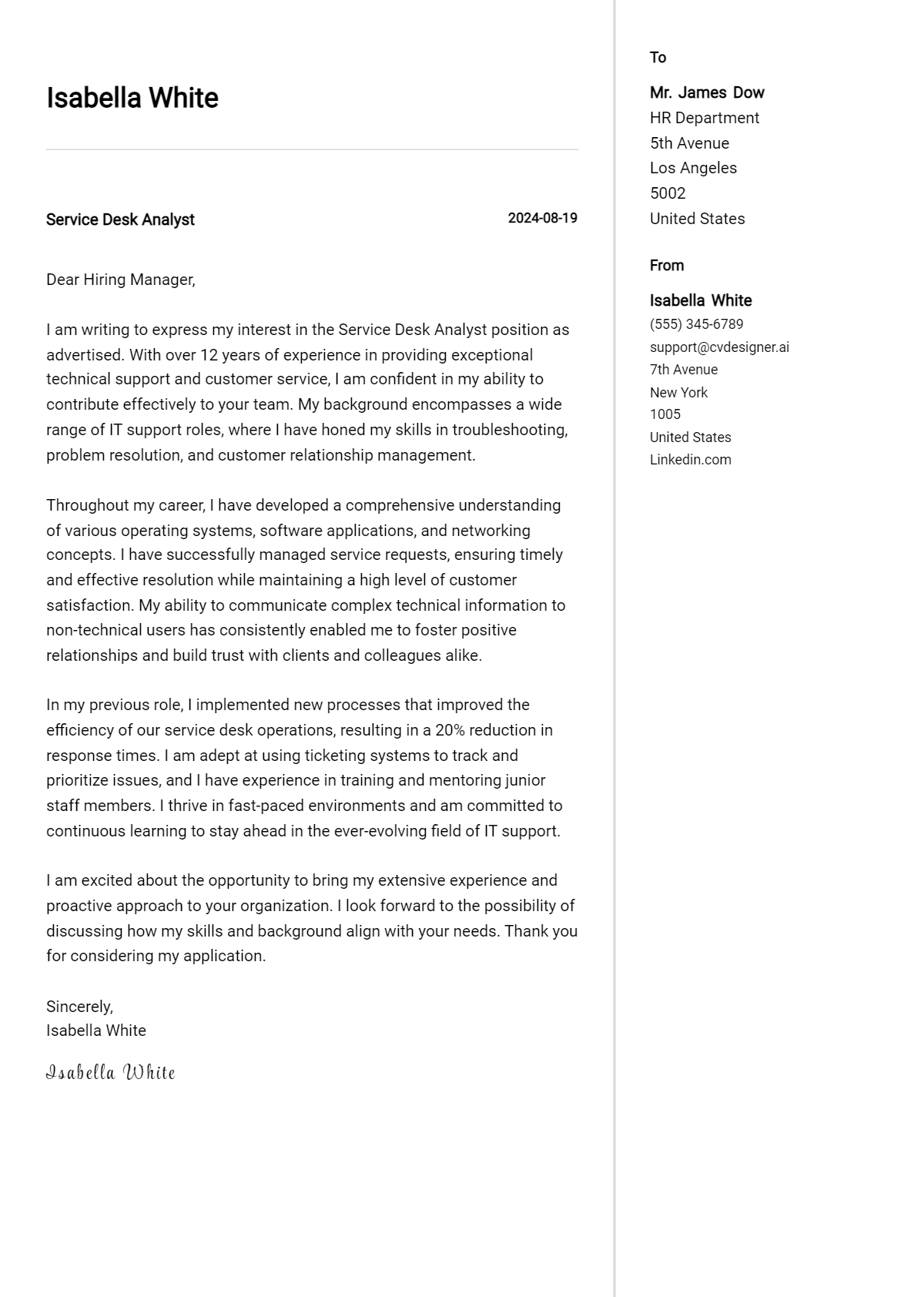 Service Desk Analyst Cover Letter Example for 2026: Expert Tips & Templates Preview