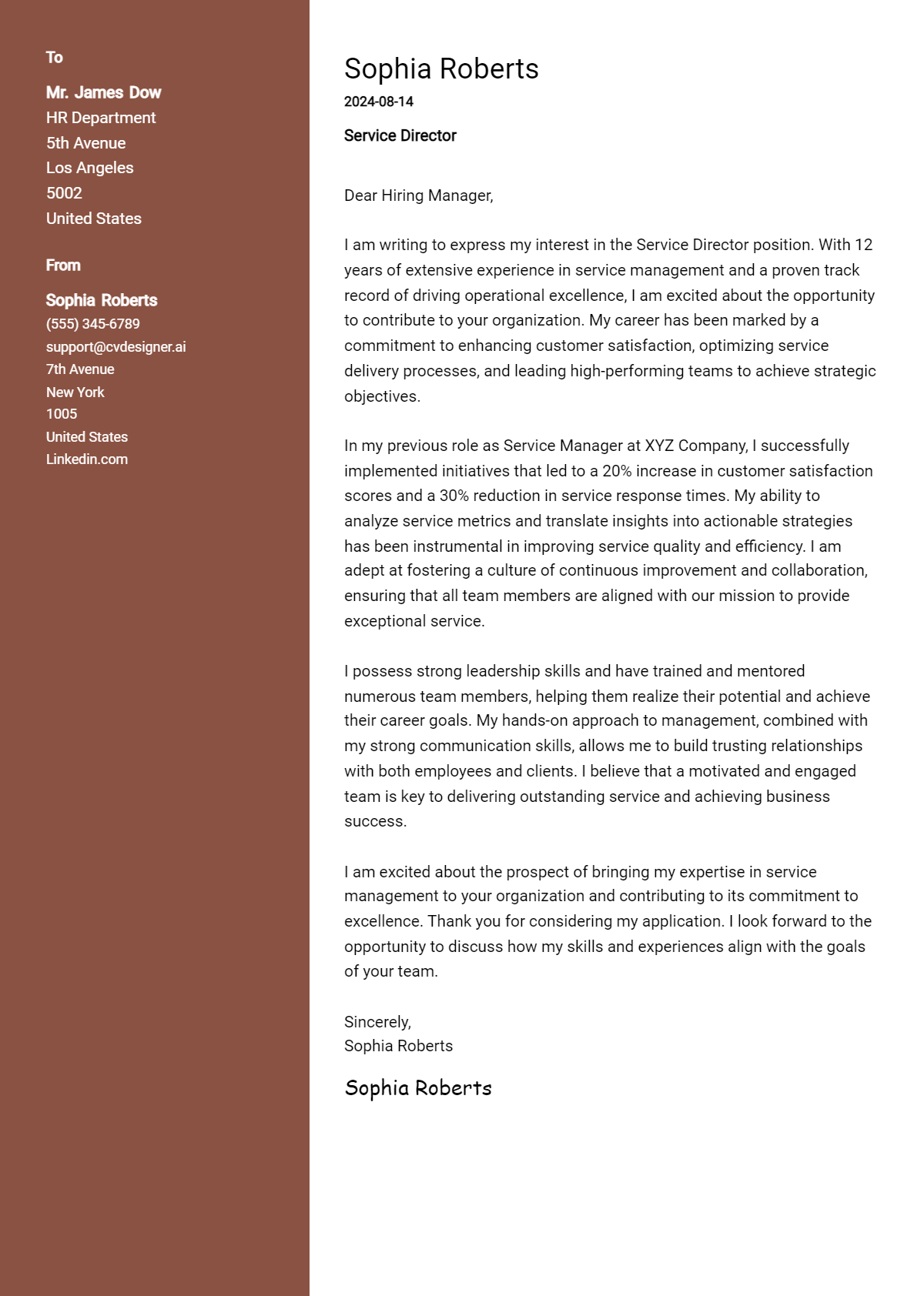 Service Director Cover Letter Examples & Samples for 2026 Preview