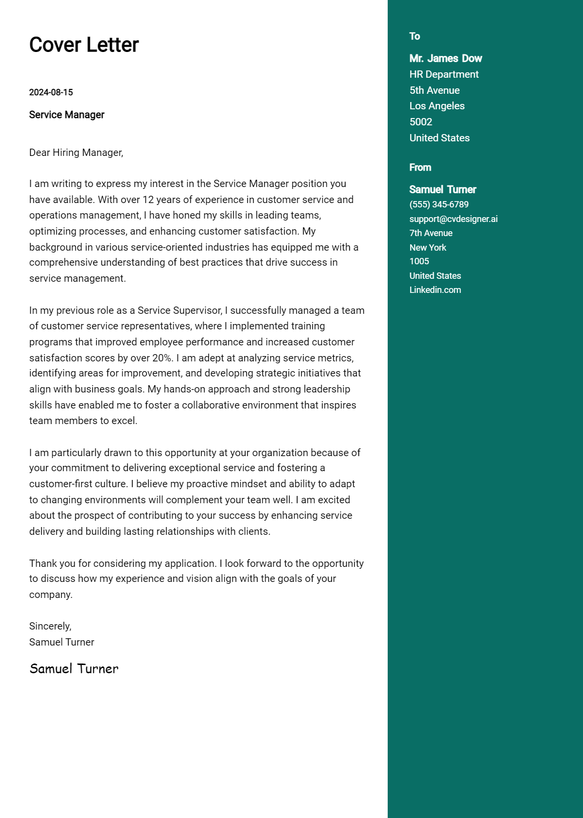 10 Service Manager Cover Letter Examples and Templates for 2026 Preview