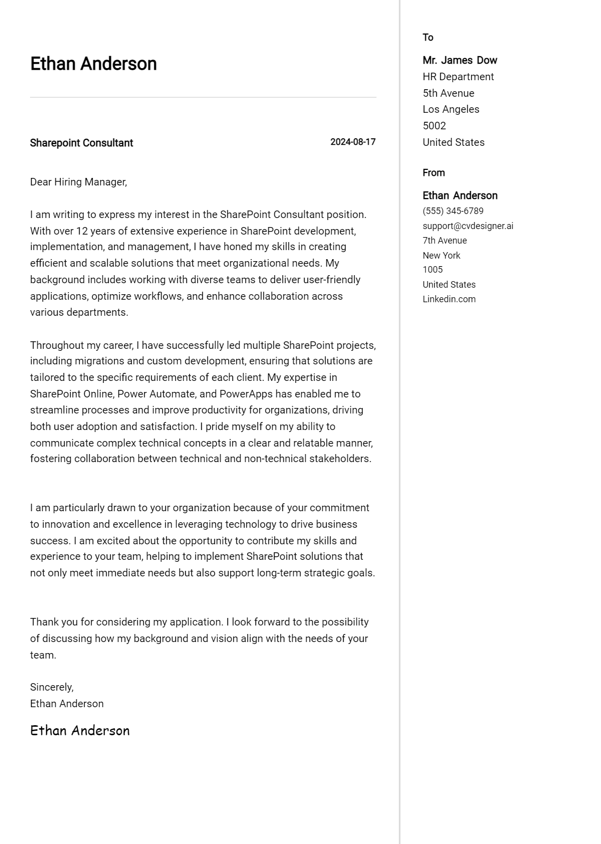 Sharepoint Consultant Cover Letter Example for 2026: Ultimate Guide Preview