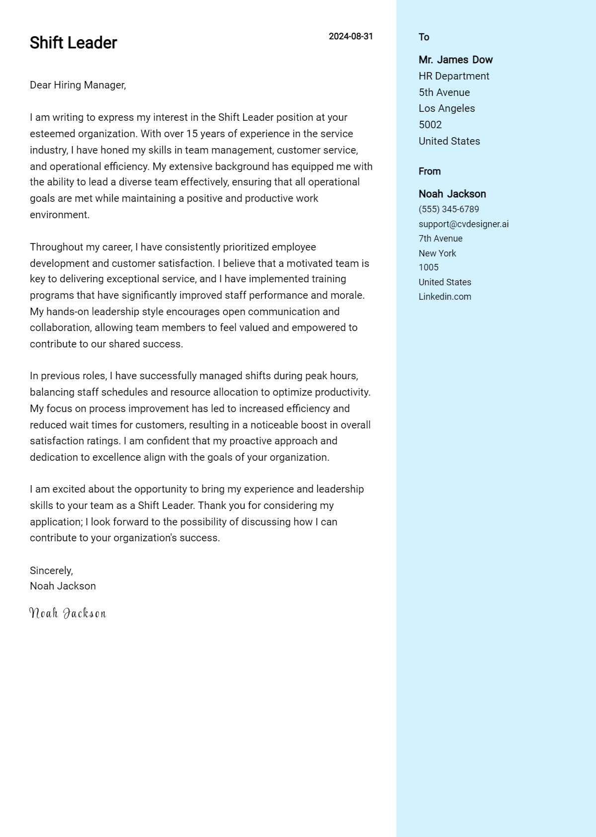 Shift Leader Cover Letter Example for 2026 (Writing Guide) Preview