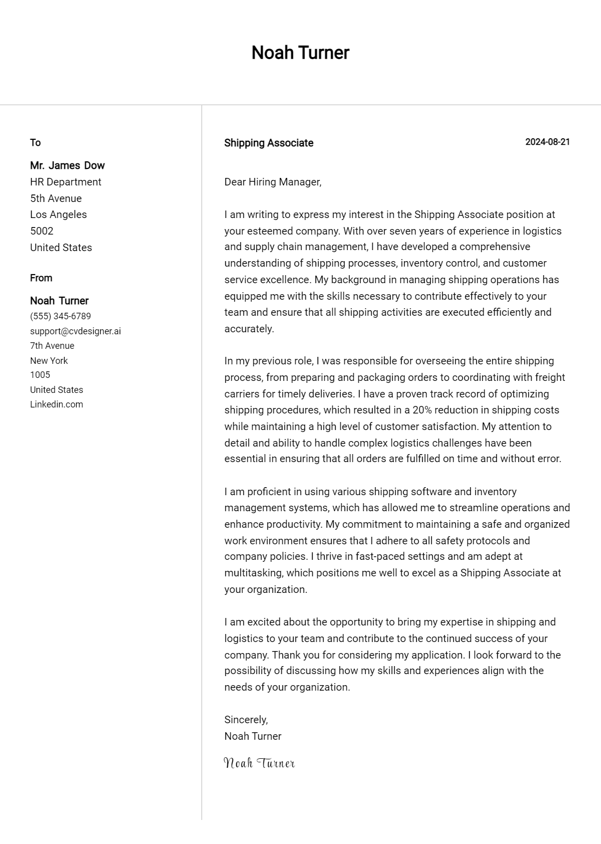Shipping Associate Cover Letter Example for 2026 (Complete Writing Guide) Preview