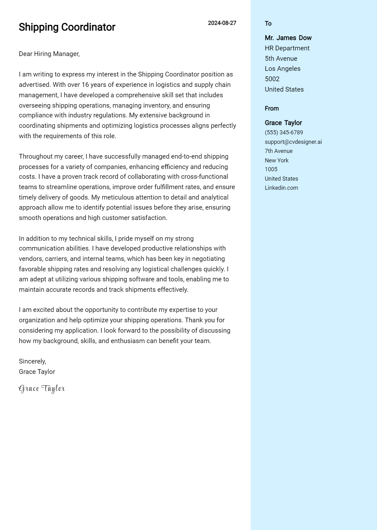 Shipping Coordinator Cover Letter Example for 2026: Tips & Templates Preview