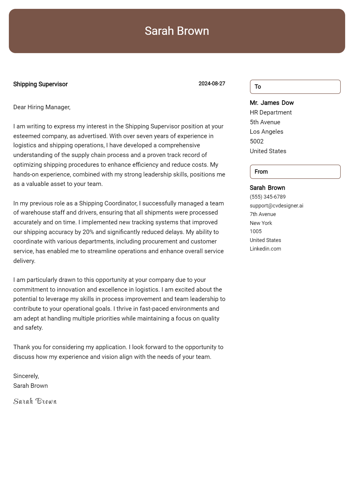 16 Shipping Supervisor Cover Letter Examples for 2026 (Downloadable) Preview