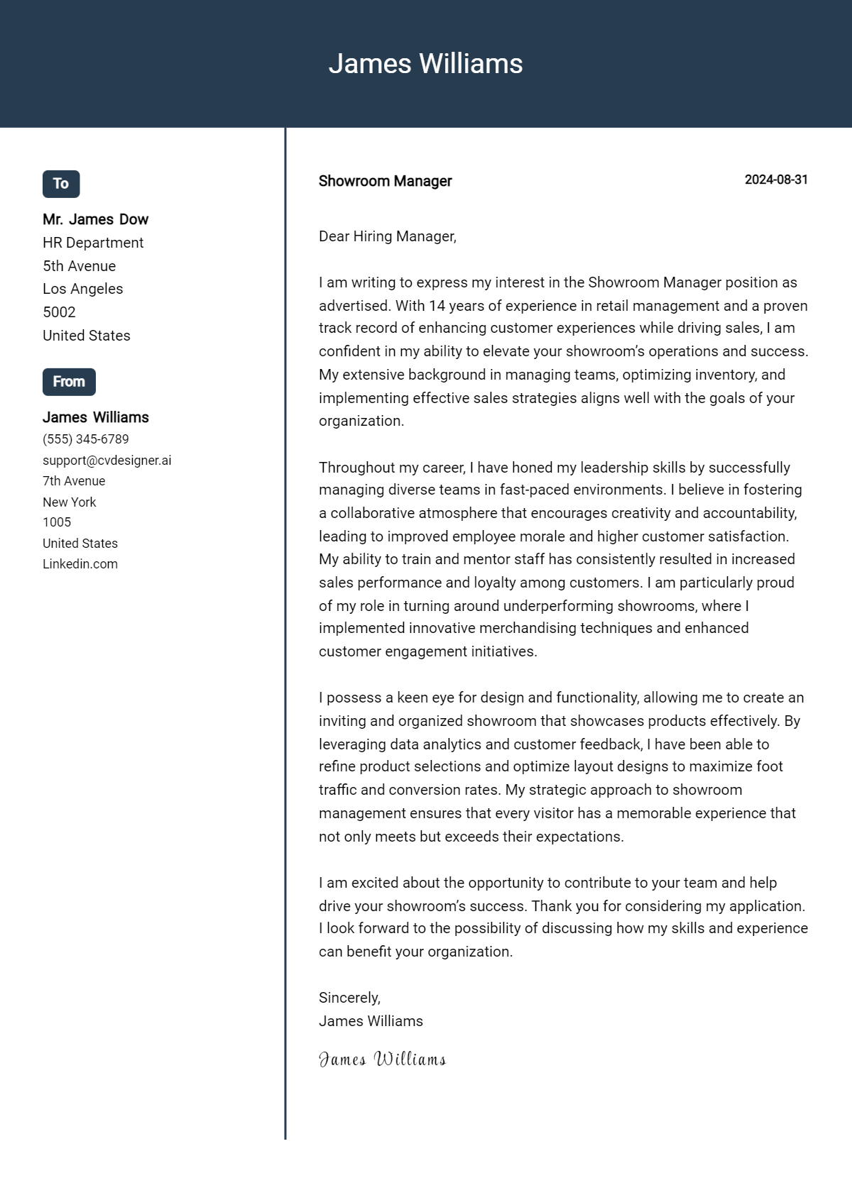 Showroom Manager Cover Letter Example for 2026: Proven Tips Preview
