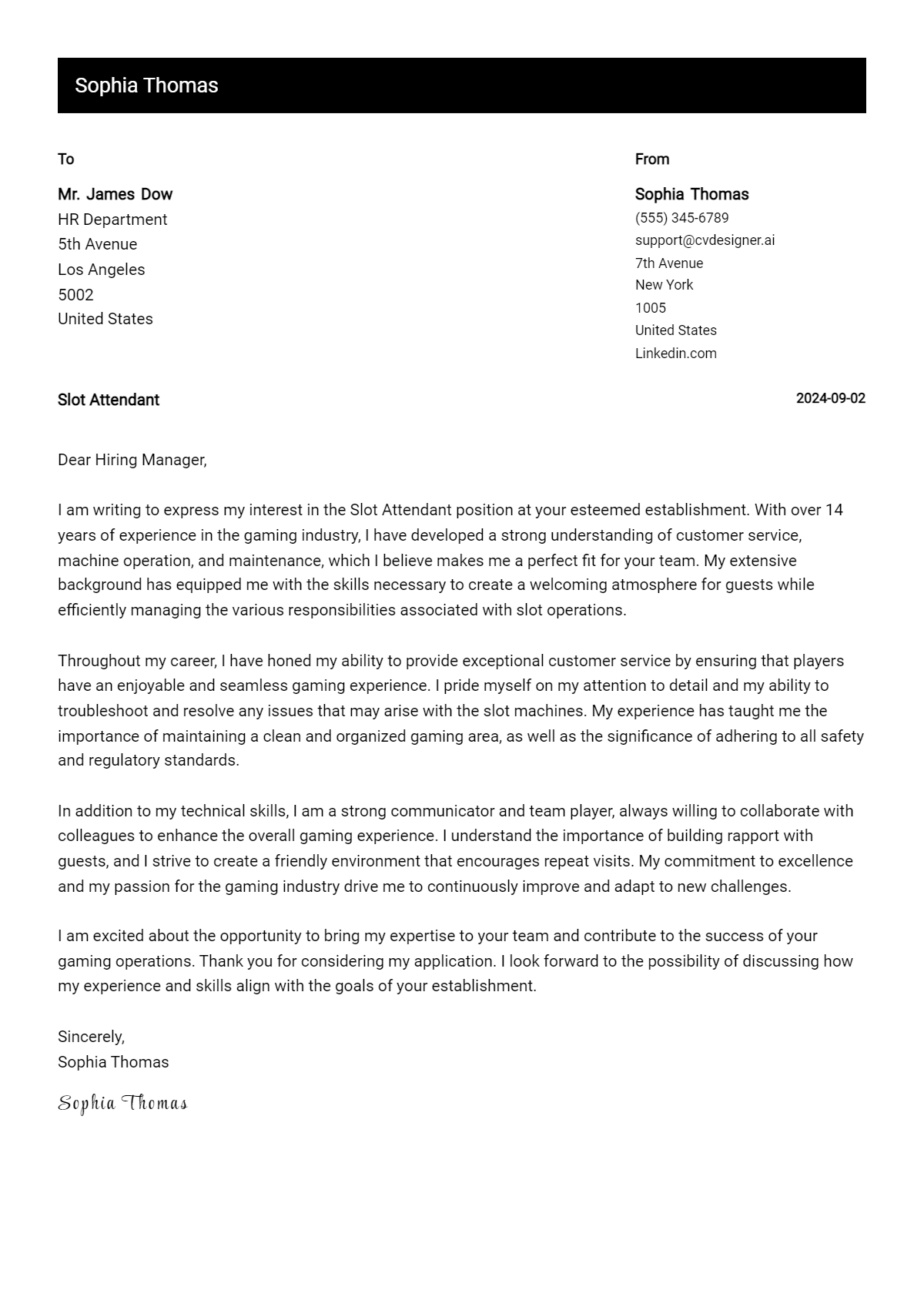 Slot Attendant Cover Letter Samples & Examples 2026 Preview