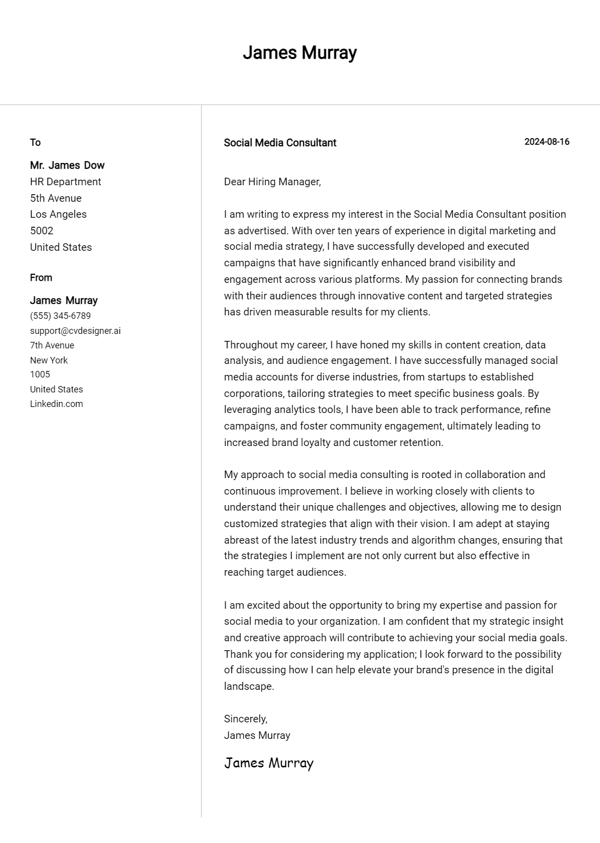 Social Media Consultant Cover Letter Example for 2026: Proven Tips Preview