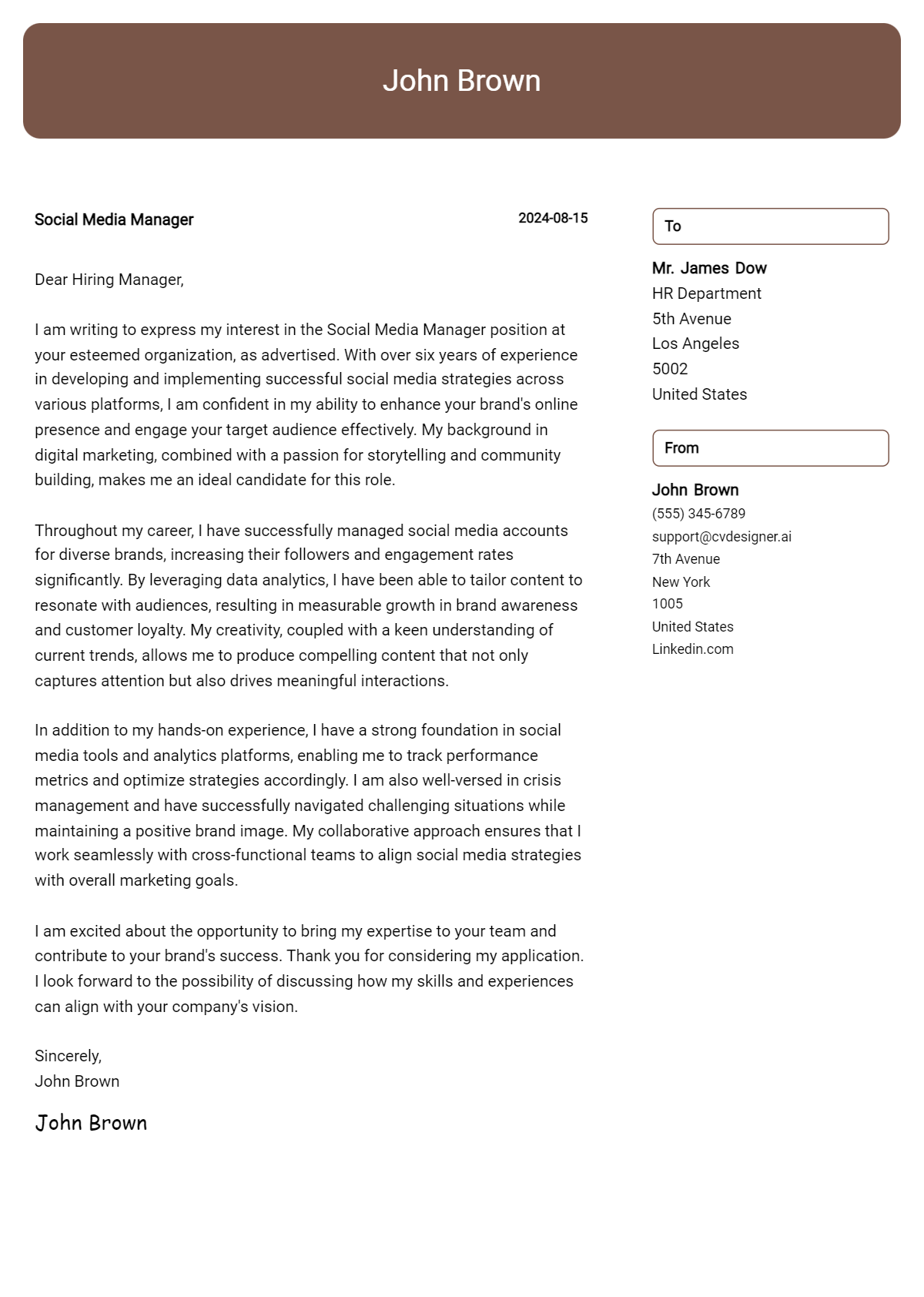 Social Media Manager Cover Letter Example for 2026 (Download Templates) Preview