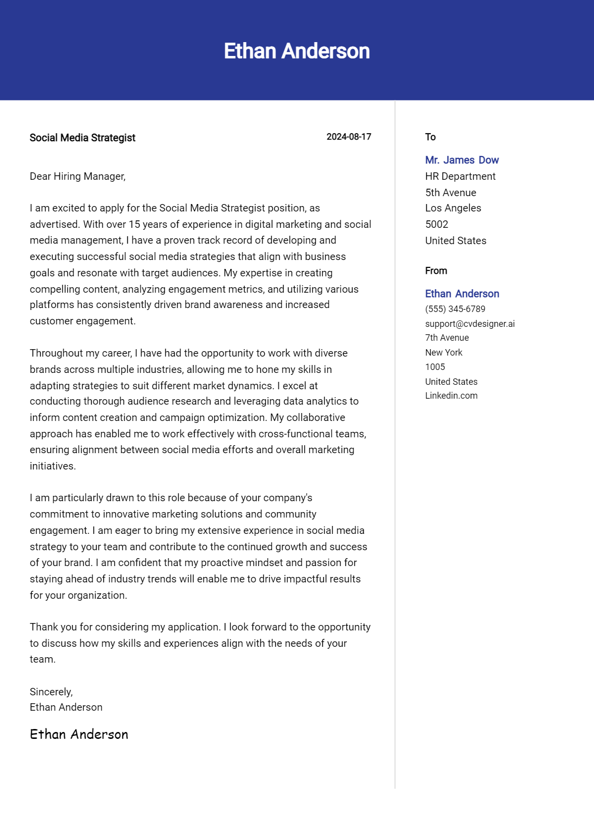 Social Media Strategist Cover Letter Example for 2026 (Download Templates) Preview