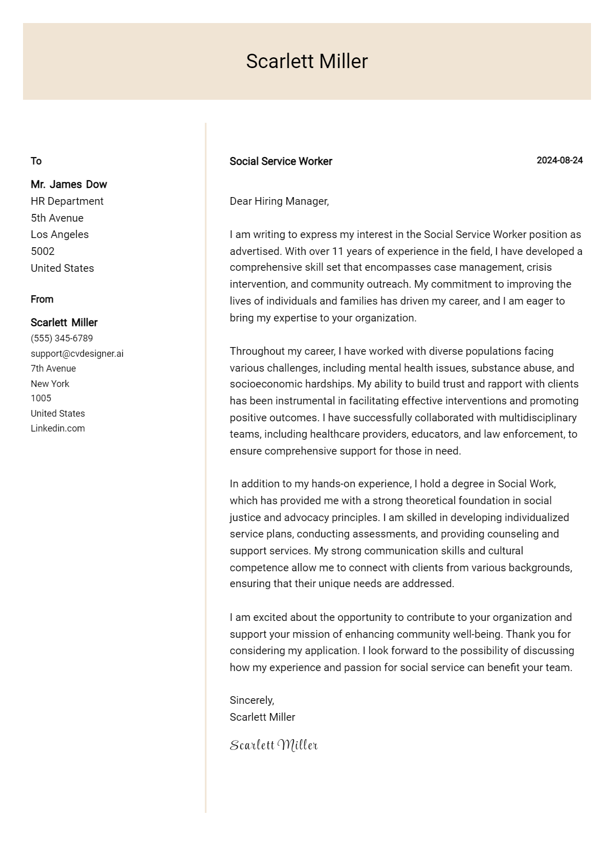 Social Service Worker Cover Letter Example for 2026: Free Templates Preview