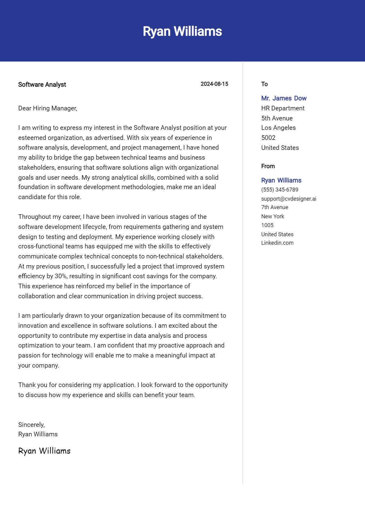 Software Analyst Cover Letter Example for 2026 (Download Templates) Preview