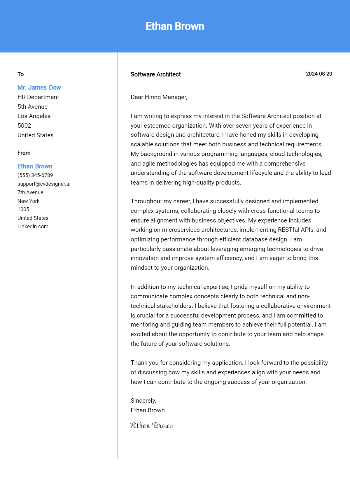 Software Architect Cover Letter Example for 2026: Top CV Skills Preview