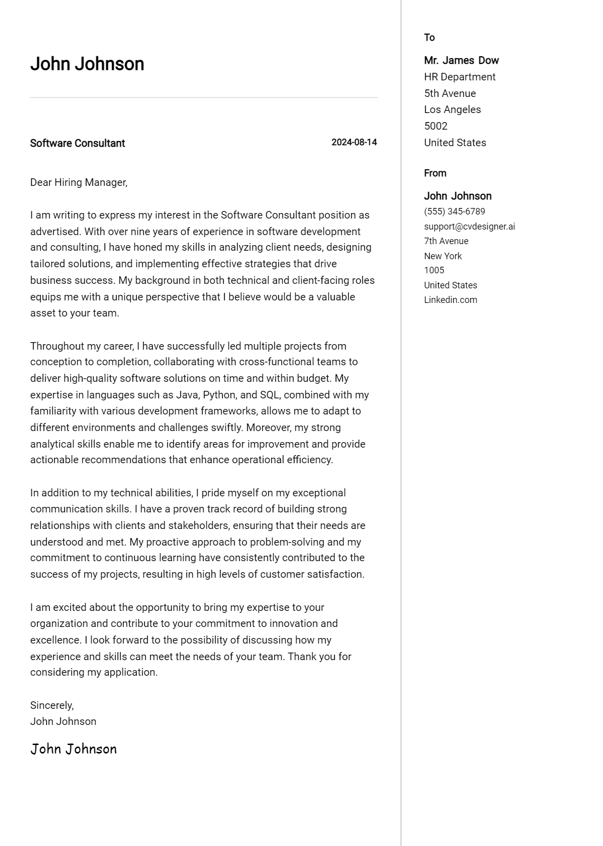 Software Consultant Cover Letter Example for 2026 (Writing Guide) Preview