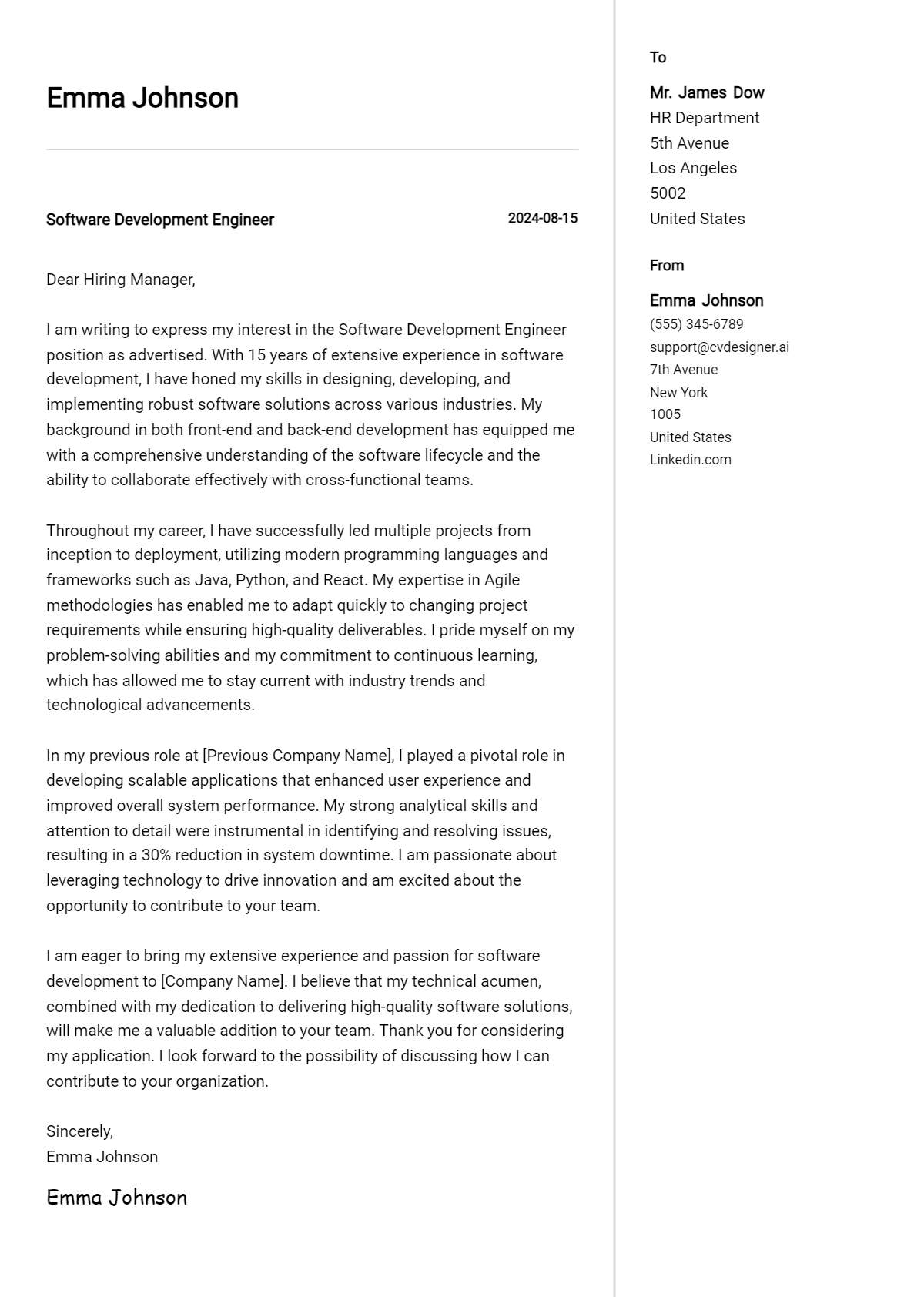 Software Development Engineer Cover Letter Example for 2026: Ultimate Guide Preview
