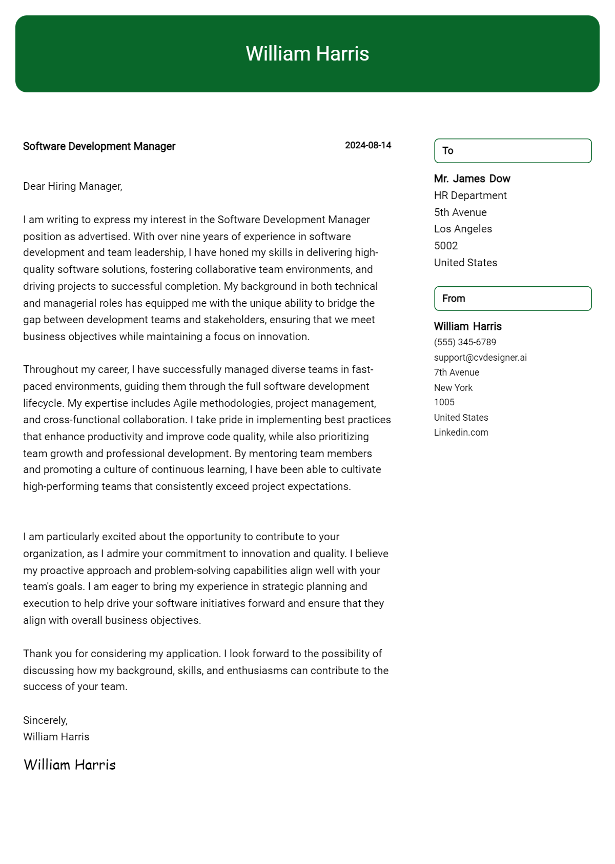 Software Development Manager Cover Letter Example for 2026: Proven Tips Preview