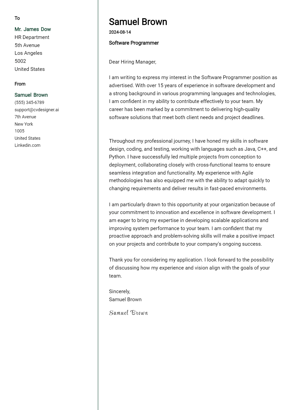 Software Programmer Cover Letter Examples and Templates for 2026 Preview