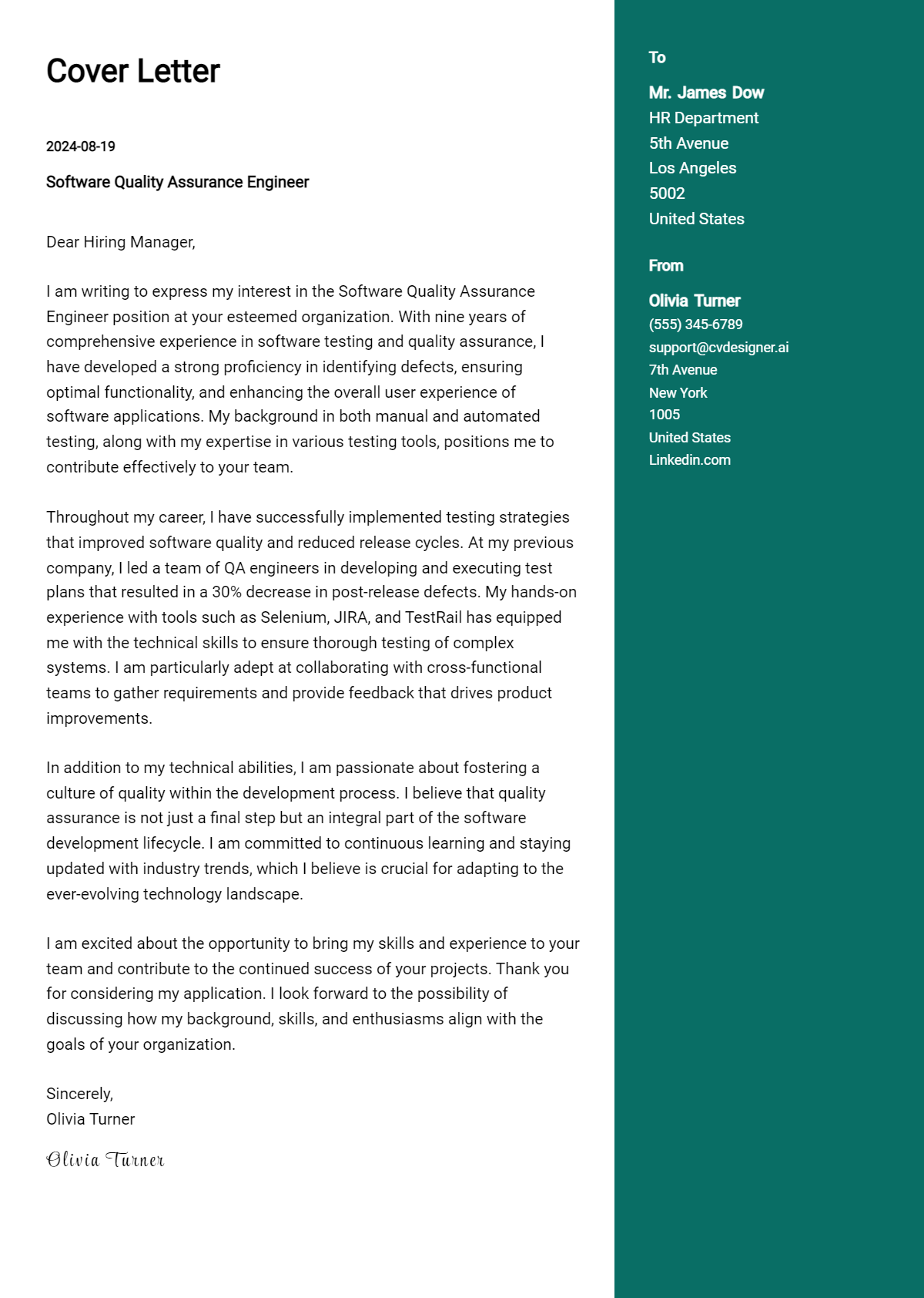 15 Software Quality Assurance Engineer Cover Letter Example for 2026: Expert Tips & Templates Preview