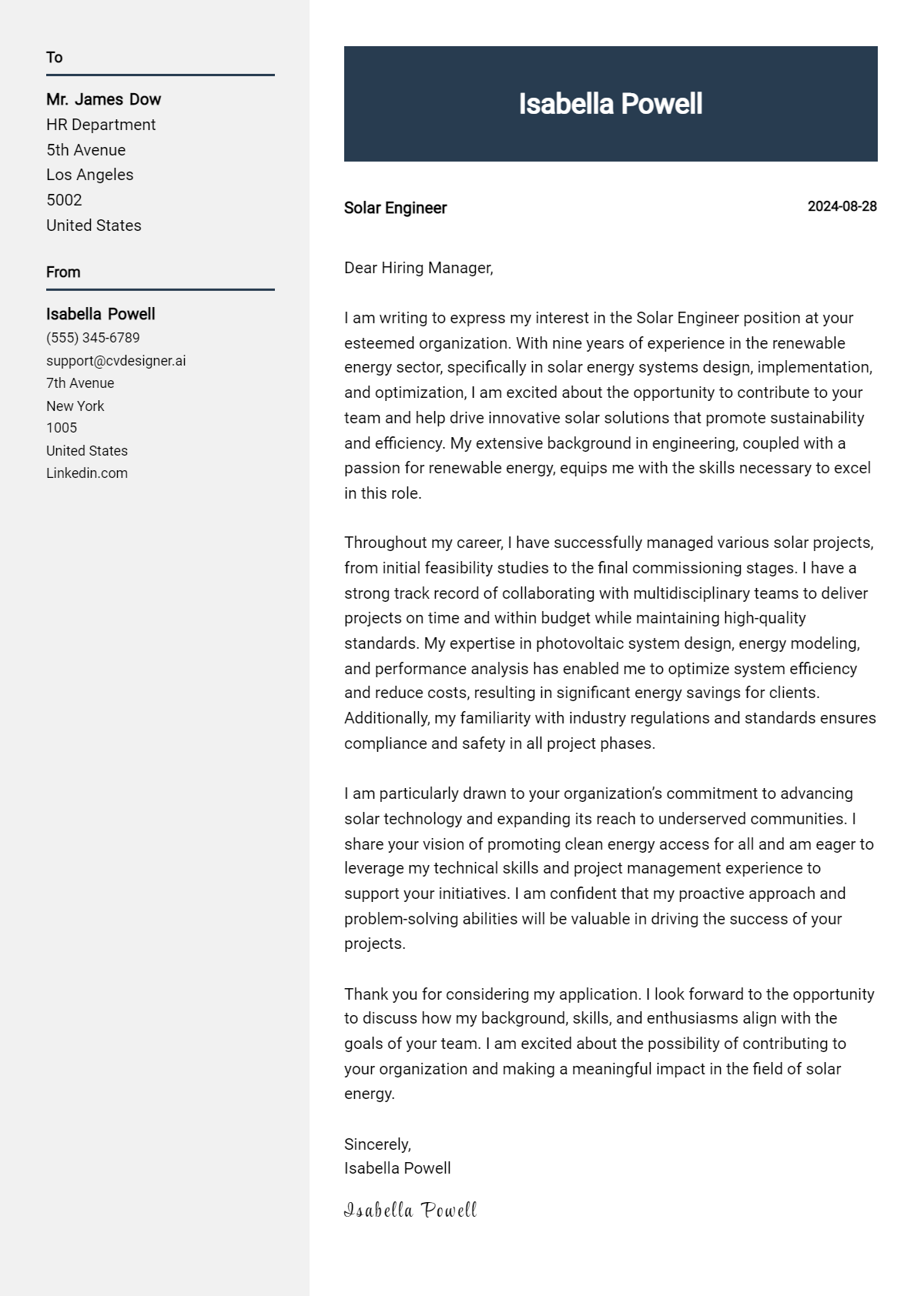 Solar Engineer Cover Letter Example for 2026: Expert Tips & Templates Preview