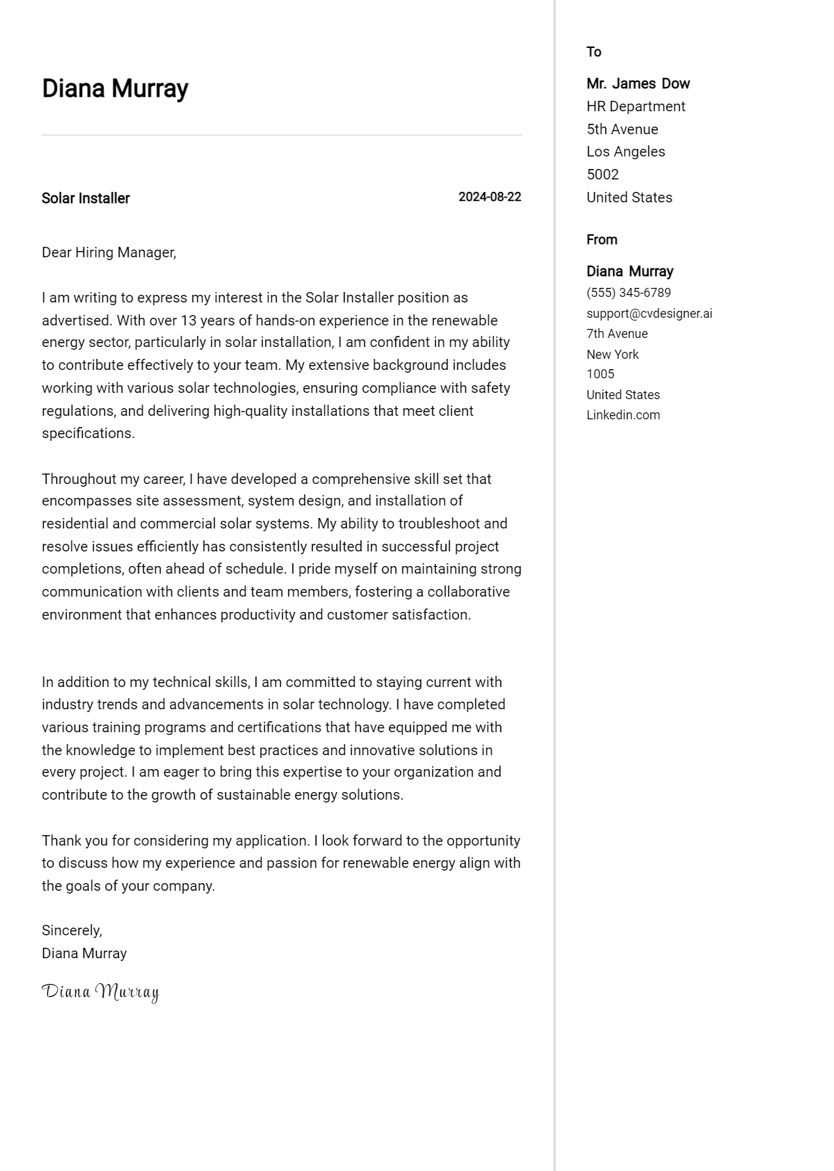 Solar Installer Cover Letter Examples with Writing Tips for 2026 Preview