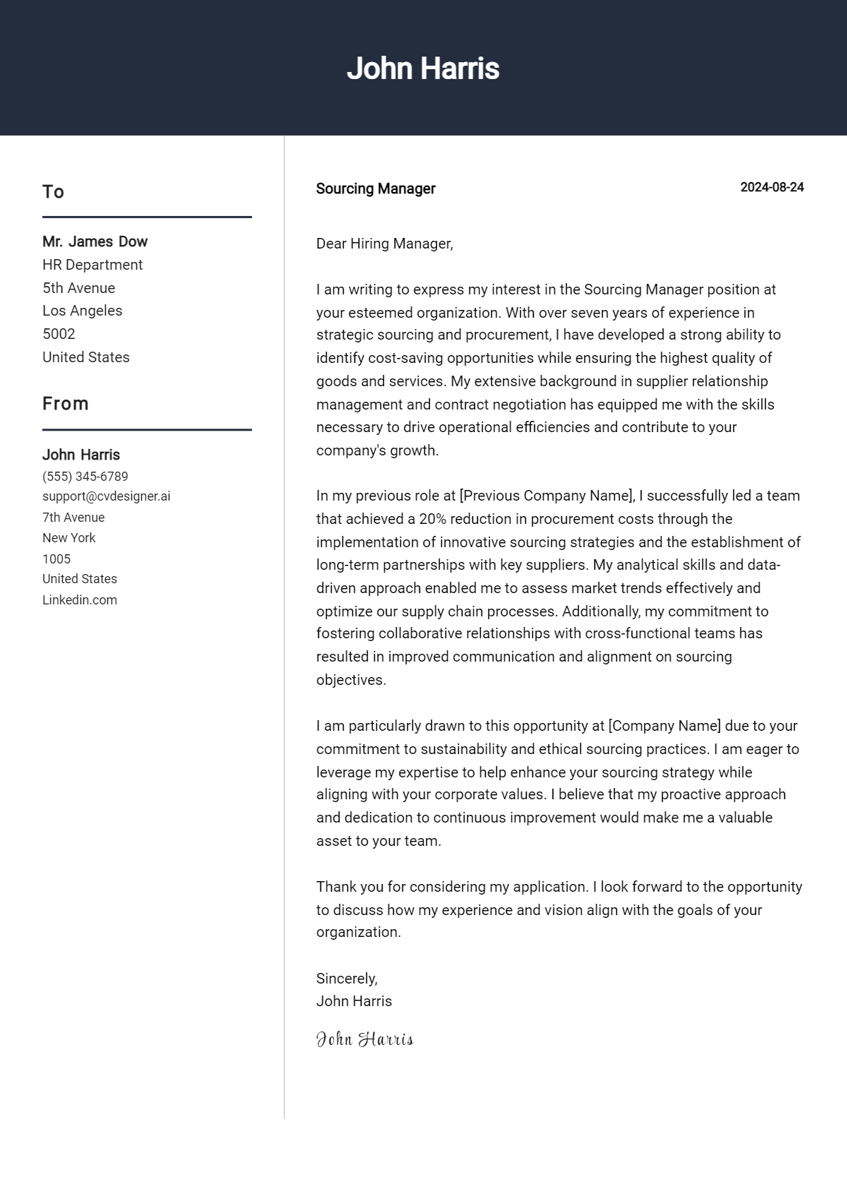 Sourcing Manager Cover Letter Examples with Writing Tips for 2026 Preview