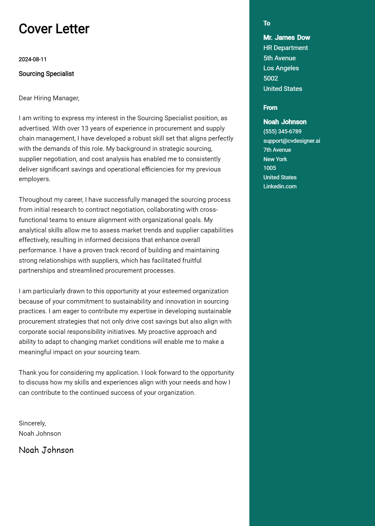 Sourcing Specialist Cover Letter Examples with Writing Tips for 2026 Preview