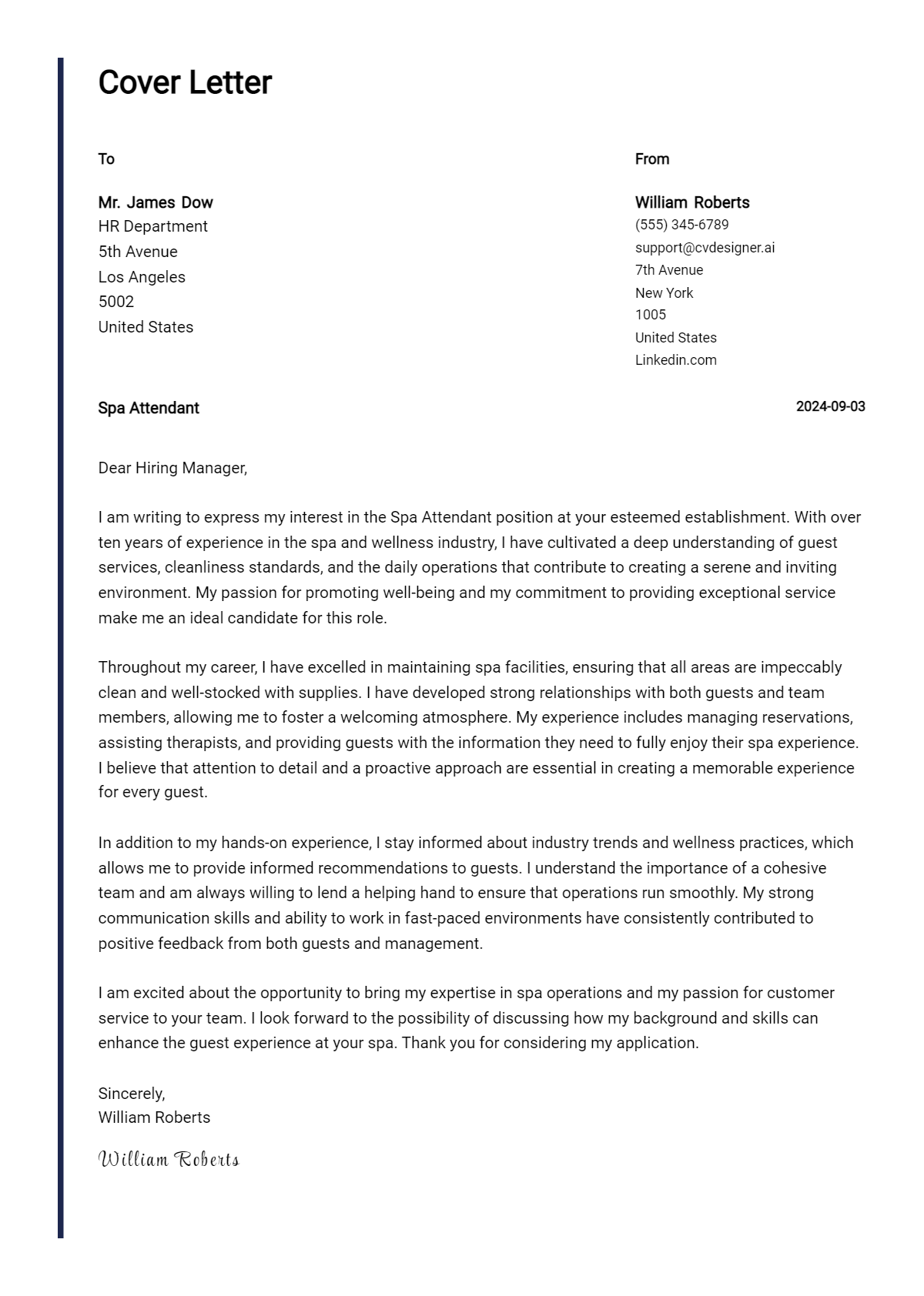 Spa Attendant Cover Letter Example for 2026: Expert Tips & Templates Preview