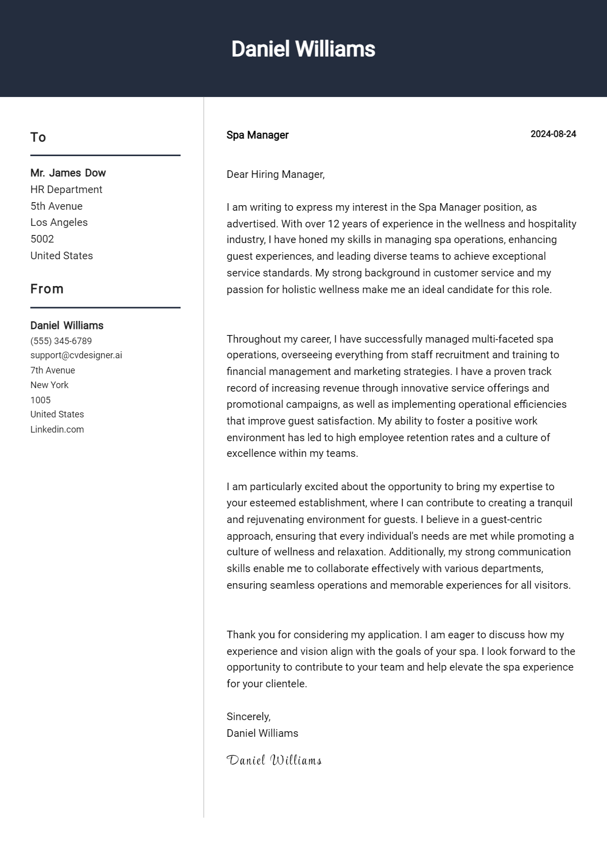 Spa Manager Cover Letter Example for 2026: Tips & Templates Preview