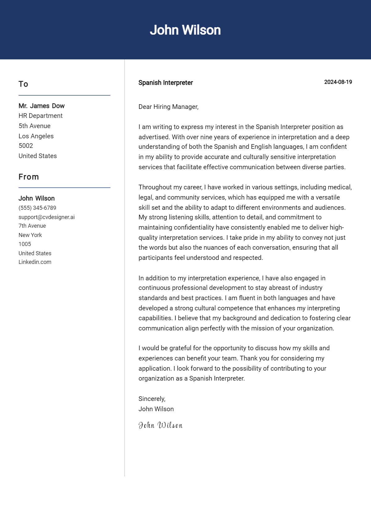 Spanish Interpreter Cover Letter Example for 2026: Tips & Templates Preview