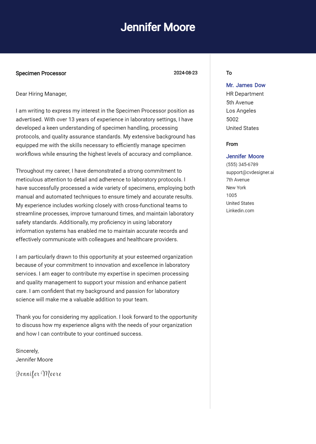 Specimen Processor Cover Letter Examples and Templates for 2026 Preview