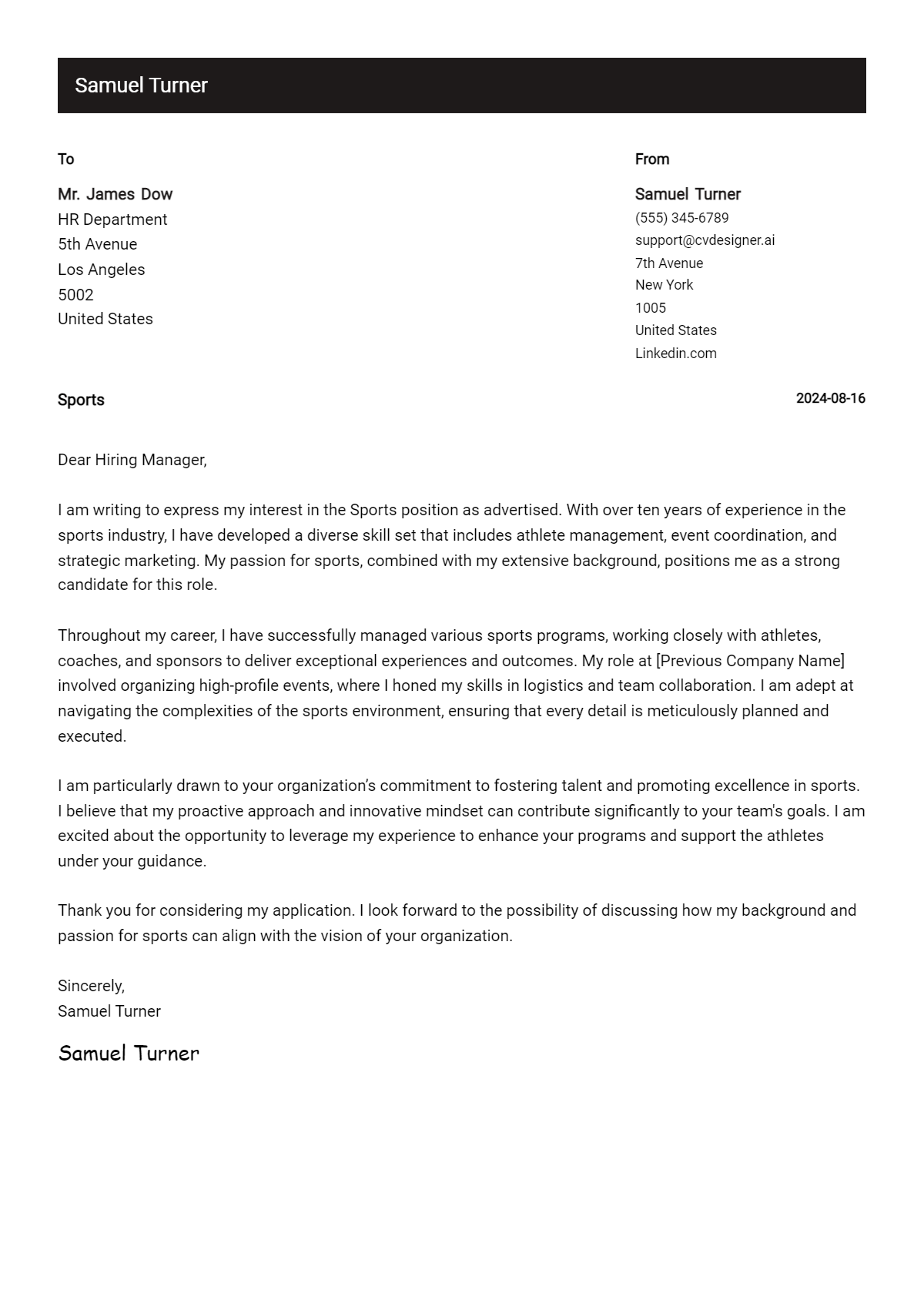 Sports Cover Letter Samples & Examples 2026 Preview